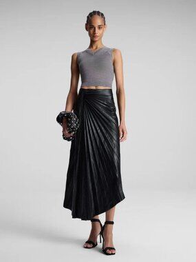 A.L.C. Tracy Asymmetric Pleat Faux Leather Skirt | Black | Size 0 | NEVER WORN